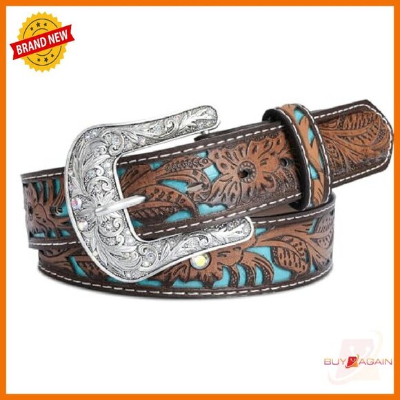 Western Belt with Carved Buckle, 9 Holes, PU Leather, Unisex main image 4